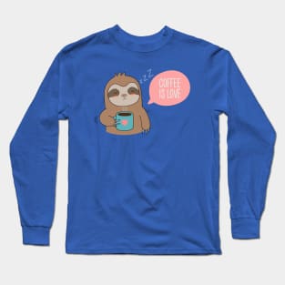 Cute Cartoon Coffee Sloth T-Shirt Long Sleeve T-Shirt